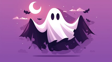 Fototapeta na wymiar 2d flat long shadow design of a Halloween ghost icon capturing the essence of the spooky season