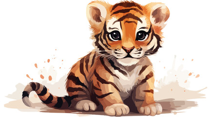 Cute tiger water color tiger cub with brown stripes