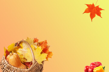 Autumn background with maple leaves and vegetables