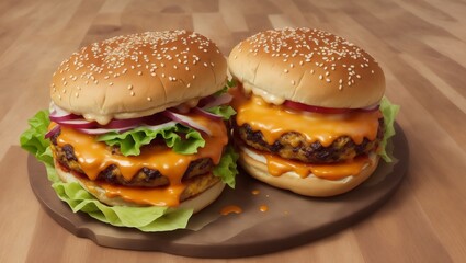 Two cheesy zinger burger on the plate