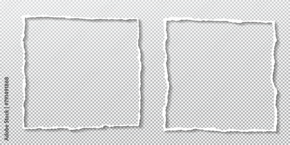 Poster torn white paper frames with soft shadow is on squared background. vector illustration.