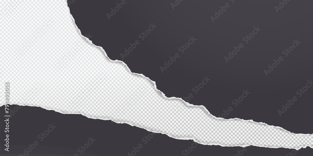 Poster black torn paper strips with soft shadow are on white background vector illustration.
