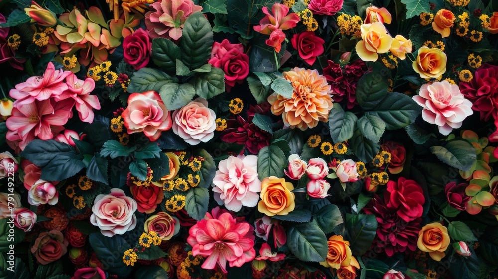 Sticker Close up of vibrant flowers and green foliage