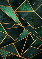 Abstract geometric background with emerald green, black and gold shapes