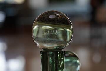 The interior of a hotel lobby. Decorative Glass vases