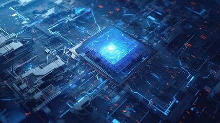 Artificial Intelligence Powered Computer Chip Processing Data. Electrical Signals Flowing. Computer And Technology Related 3D Illustration Render  ,Generative ai, 