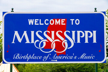 Willkommensschild Bundesstaat Mississippi in den USA