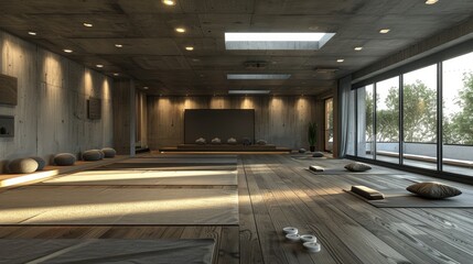 photorealistic wellness center with yoga center  