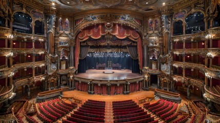 Obraz premium Preserve the pre-show atmosphere with a candid shot of people at the curtain, their laughter and animated conversations painting a