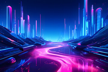 Futuristic background with neon blue and pink color