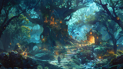 wild magical forest dungeons and dragons  - obrazy, fototapety, plakaty
