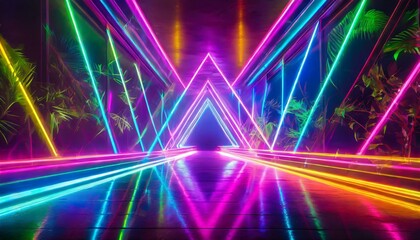 Electrifying Geometry: Abstract Neon Light Background Illuminated with Vibrant Lines texture background