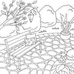 Spring garden graphic black white sketch illustration vector