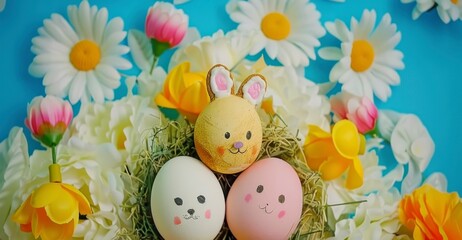 Easter concept and colors. Holiday background with Easter Eggs