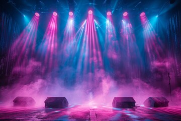 Intense pink lights and stage smoke create an electrifying atmosphere ideal for representing...
