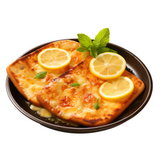 Delicious Saganaki A Greek dish Isolated On White Backgorund