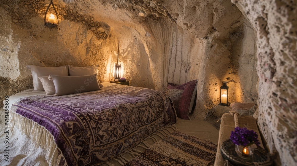 Poster the calming scent of lavender and jasmine infusing the air in your secluded cave room creating a ser