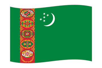 Waving flag of the country Turkmenistan. Vector illustration.