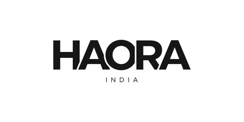 Haora in the India emblem. The design features a geometric style, vector illustration with bold typography in a modern font. The graphic slogan lettering.