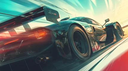 Foto auf Acrylglas High speed, sport car racing on blure background. 3d illustration  ,Generative ai, © mangsi