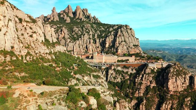 Aerial view of the famous Montserrat monastery in Catalonia, Spain