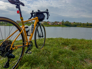 Gravel bicycle in the city park on the summer season