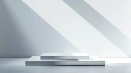 Ma metal podium with clean lines and sharp edges against white background, projecting a sleek and professional image.