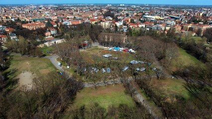 Aerial view of the park of the Citadel of Parma, Emilia Romagna, Italy