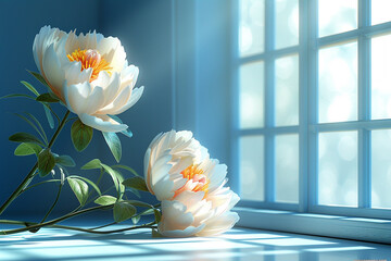 Pure white peony flowers as floral art background, 
