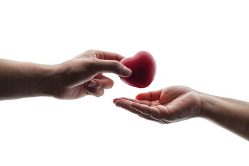 Adult hands giving a red heart, health care, organ donation, family life insurance, world heart...