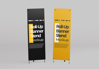 Two Tall Vertical Roll-Up Banners Mockup - obrazy, fototapety, plakaty