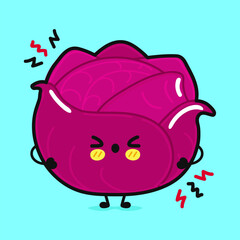 Angry red Cabbage character. Vector hand drawn cartoon kawaii character illustration icon. Isolated on blue background. Sad red Cabbage character concept