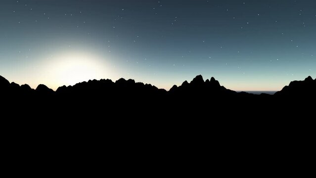 Mountain Peak With Stars. Dusk Time. Camera Slowly Moving. Nature Related 3D Animation.