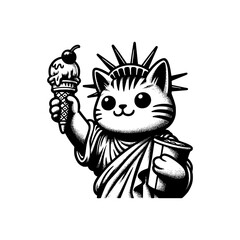 cute cat hold ice cream pose like liberty statue vector illustration