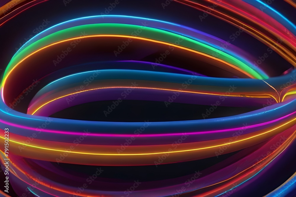 Poster 3d render, abstract colorful background illuminated with colorful neon light. glowing curvy line. si