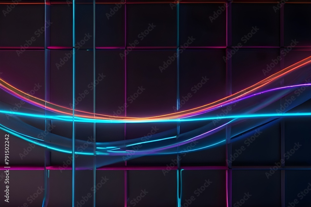 Poster 3d render, abstract colorful background illuminated with colorful neon light. glowing curvy line. si