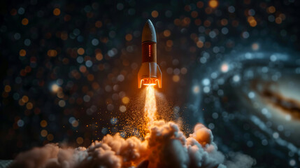 Fiery Rocket Launch on a Starry Night.