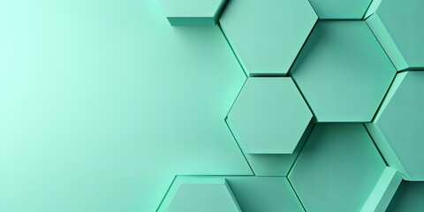 Mint Green background with hexagon pattern, 3D rendering illustration. Abstract mint green wallpaper design for banner, poster or cover with copy space  - obrazy, fototapety, plakaty