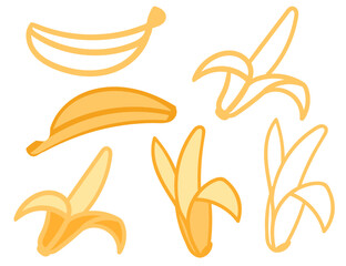 Set of simple bananas icon with peel and without vector illustration isolated on white background