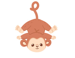 Cute small monkey hanging on his tail cartoon animal design vector illustration isolated on white background