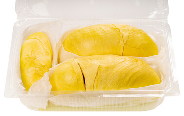 Durian king of fruit, tropical fruit on Packaging ready to eat, Ready to serve on white PNG File.