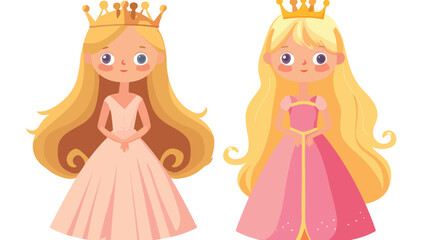 Little princess with long golden hair crown and pink