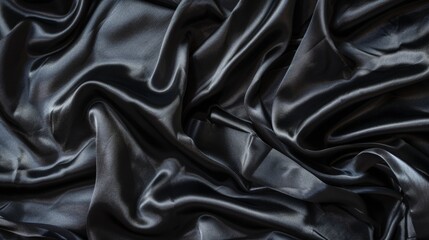 Obraz premium Close up of black silk fabric with numerous folds