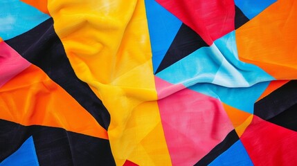 Blank mockup of a geometric patterned beach towel in bold colors .