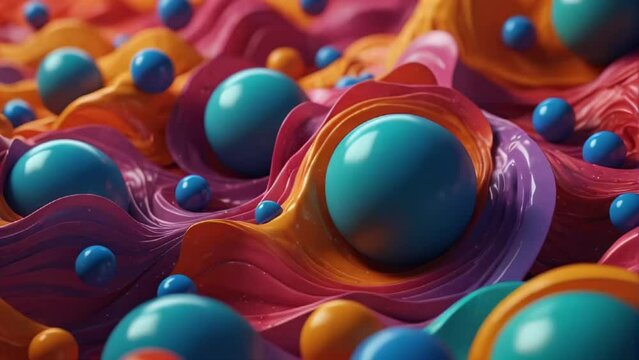 Abstract 3D background with balls, waves colors