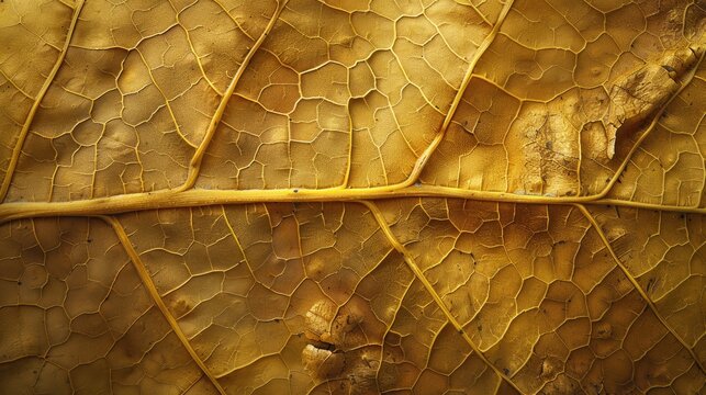 Close up of the texture of a dried yellow fig leaf