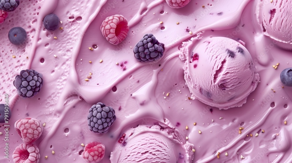 Canvas Prints Close-up of berry ice cream with fresh raspberries and blueberries topped with sprinkles