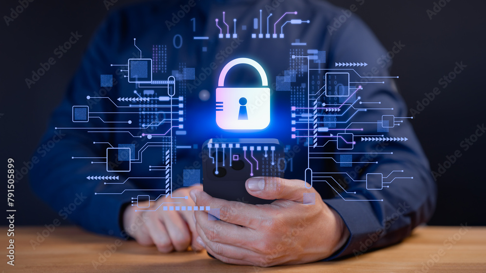 Poster a business leader actively ensures the protection of personal data on smartphones through virtual sc