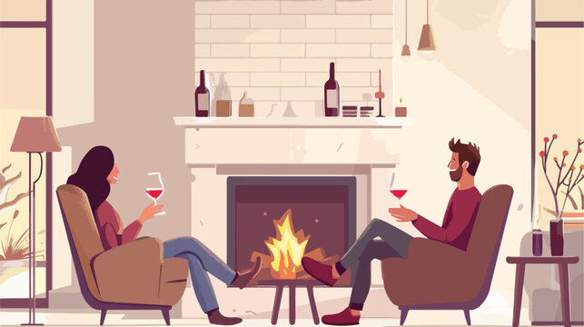 Living room with fireplace. romantic date with wine.