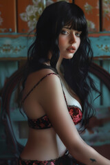 Dark-haired sensual girl in revealing clothes